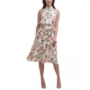 NWT Harper Rose Floral Print Sleeveless Mock Neck Tie Sash Midi Dress Size 8